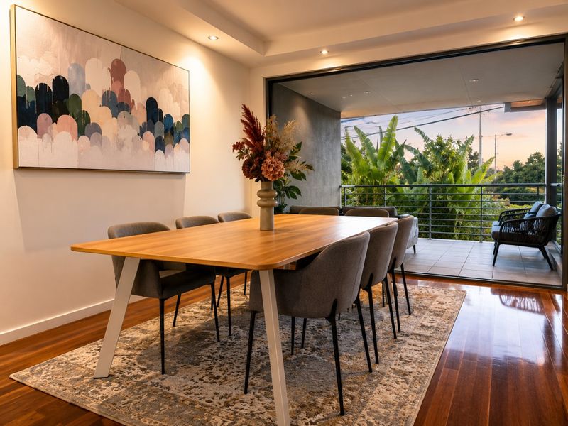Dining room opening to a private balcony